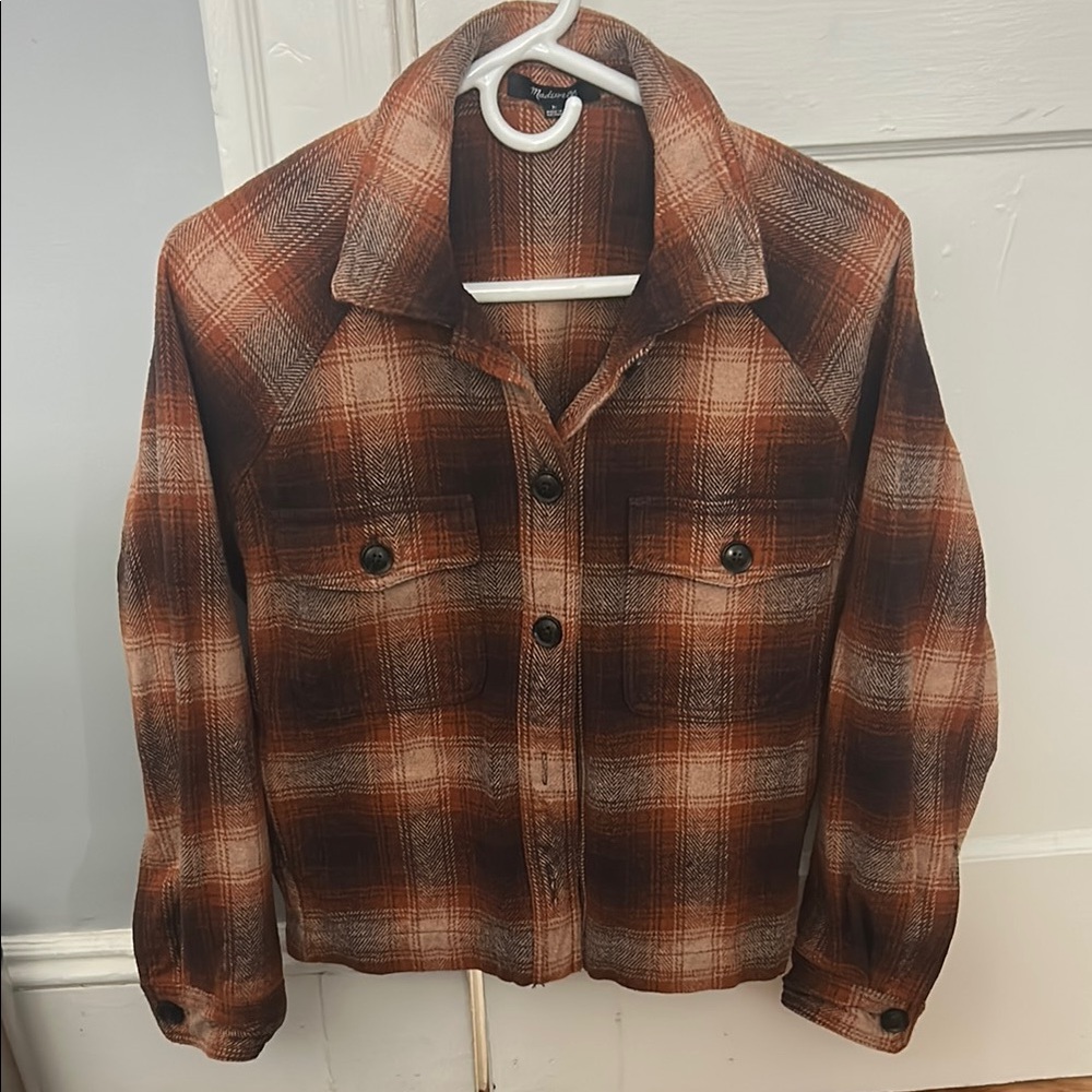 Flannel Crop Shirt-Jacket in Plaid - Picture 2 of 10